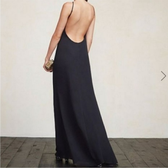 Reformation Black and Red/Orange Floral Cutout Open Back Halter Style Maxi Dress - Picture 6 of 6